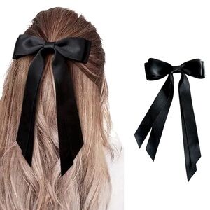 Large Black Satin Bow Hair Clip NEW